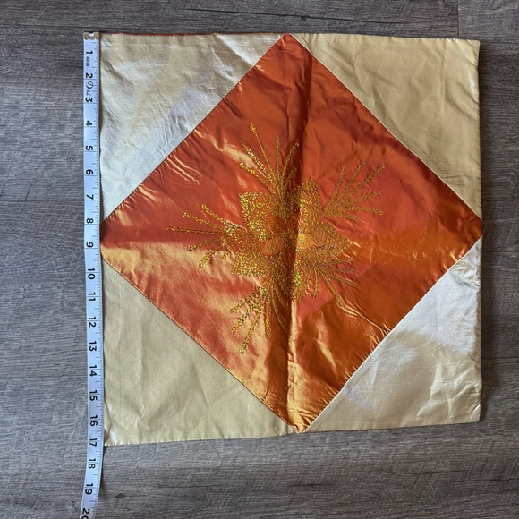 2 Pcs 17"x17" Orange & Tan Throw Pillow Cover. Satin Sequins Pillow Cover - Picture 2 of 9